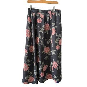 Vintage 90s Chaus Midi skirt Gray Pink Rose Print